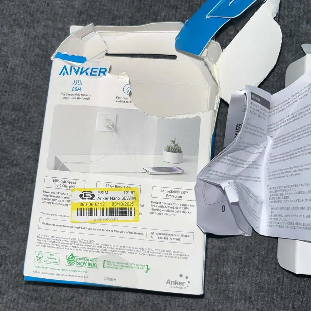 Anker Nano 30W USB-C Fast Charging Compact Wall Charger-‎ White OPEN BOX